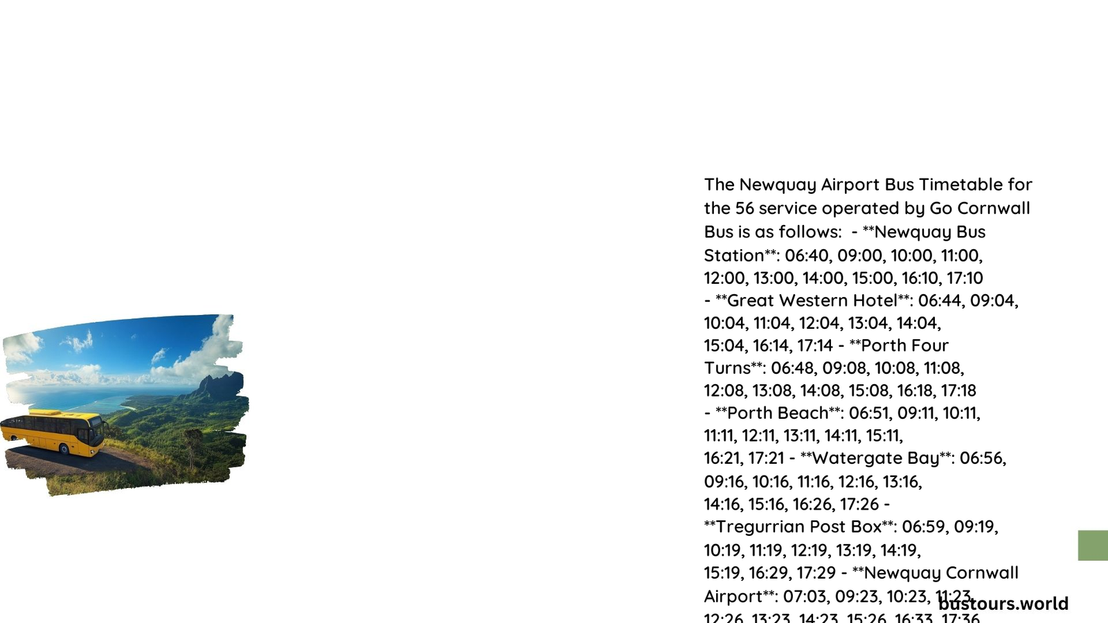 Newquay Airport Bus Timetable